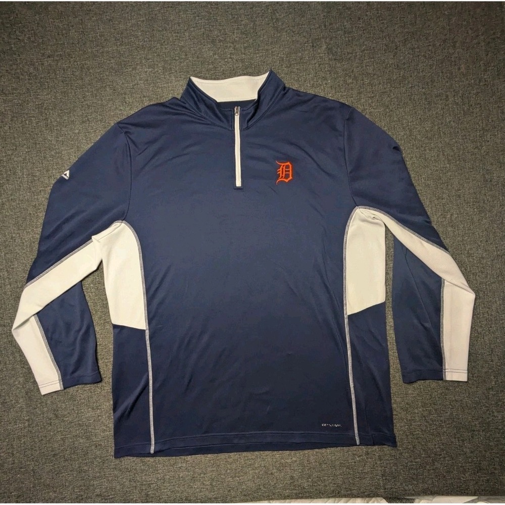 Majestic Detroit Tigers Sports Shirt 2XL MLB Long Sleeve Quarter Zip Sweatshirt